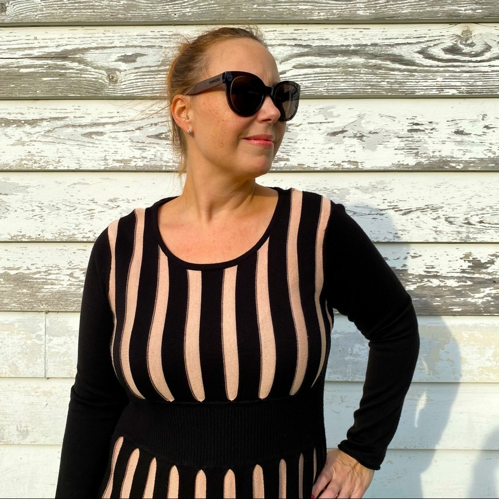 Calvin Klein Black and Pink Striped Fit and Flare Sweater Dress XL - Picture 4 of 7